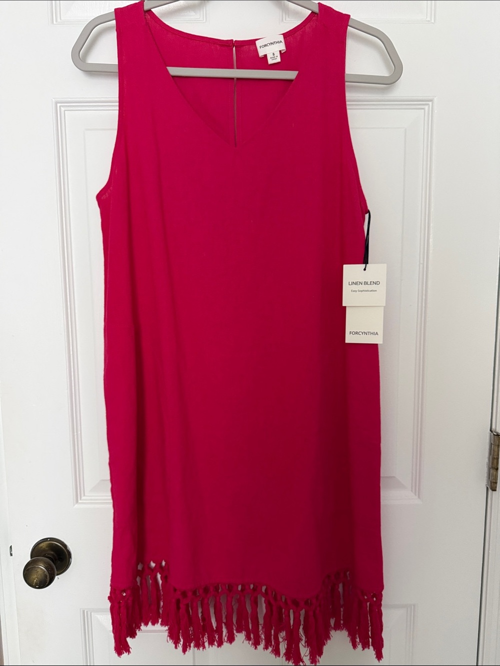 Forcynthia NWT Fuchsia Fringe Hem Linen Blend Dress (S)